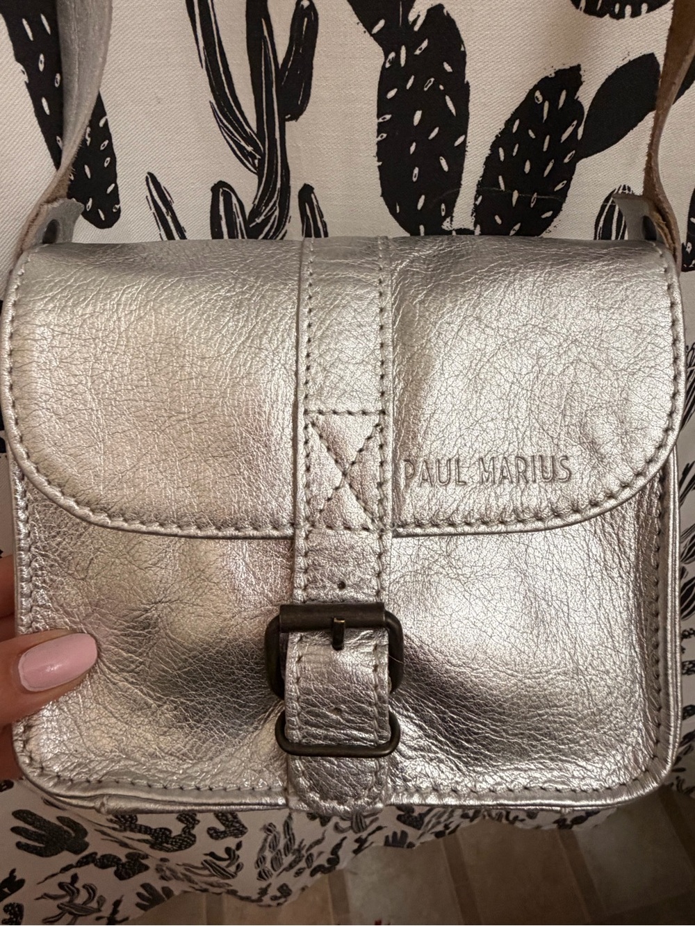 Paul Marius Maroquinerie Metallic Silver Leather Crossbody Purse NWOT